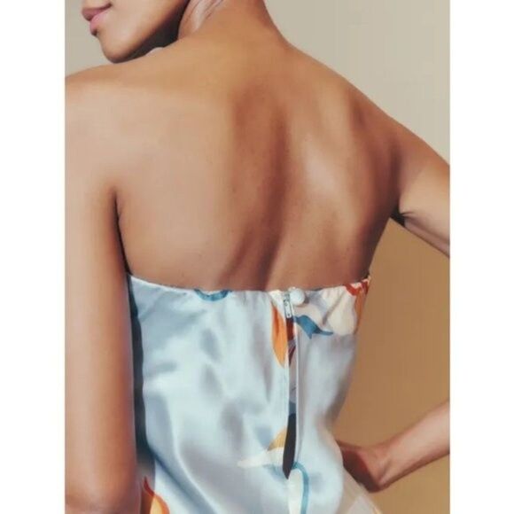 💕REFORMATION💕 Joanne Silk Dress ~ Hyperion Blue Print 10 NWOT - Picture 5 of 15